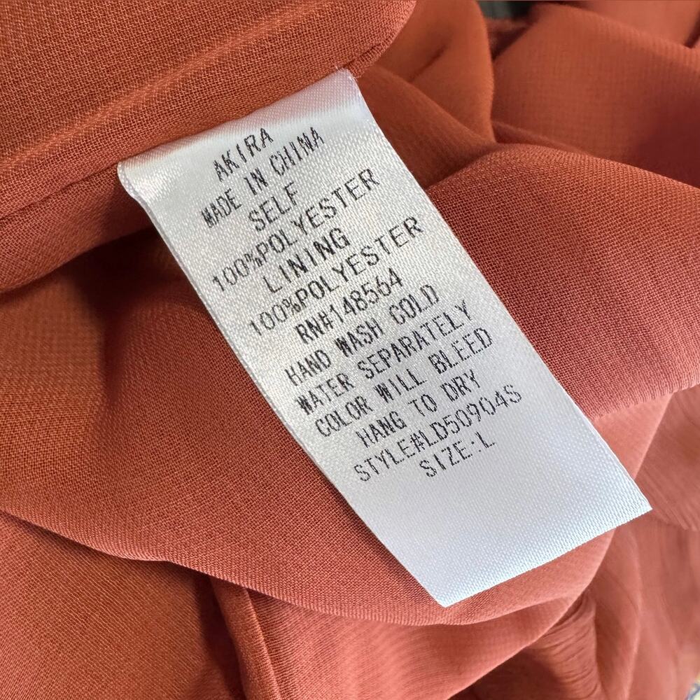 Akira Rust Red Orange Long Sleeve Faux Wrap Dress Size Large - Picture 4 of 5